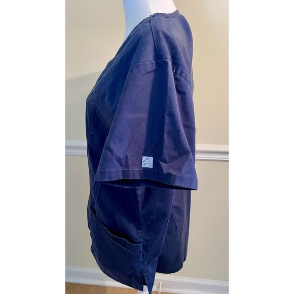 Butter-Soft Womens Stretch V-Neck Scrub Top Blue Sz:L  Pocket - Picture 2 of 5